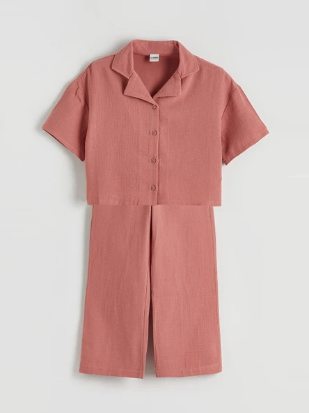 LCW Kids Pembe Basic Kız Çocuk Müslin Gömlek ve Pantolon ürün görseli 1