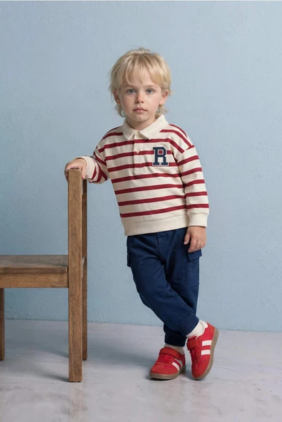 Defacto G6297A5ER118 Ekru 2'li Takım Çizgili Sweatshirt Pantolon Erkek Bebek ürün görseli 1