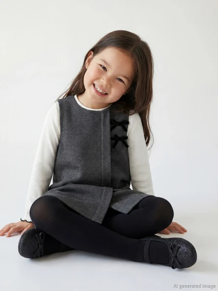 LCW Kids Antrasit Bisiklet Yaka Kız Çocuk Taşlı Elbise ve Tişört ürün görseli 1