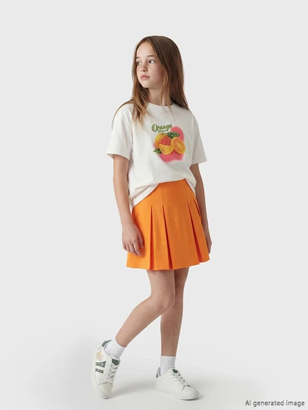 LCW Kids Ekru Baskılı Kız Çocuk Tişört ve Şort Etek ürün görseli 1