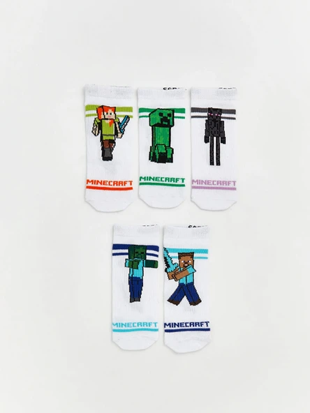 LCW Kids Karışık Minecraft Baskılı Erkek Çocuk Patik Çorap 5'li ürün görseli 1