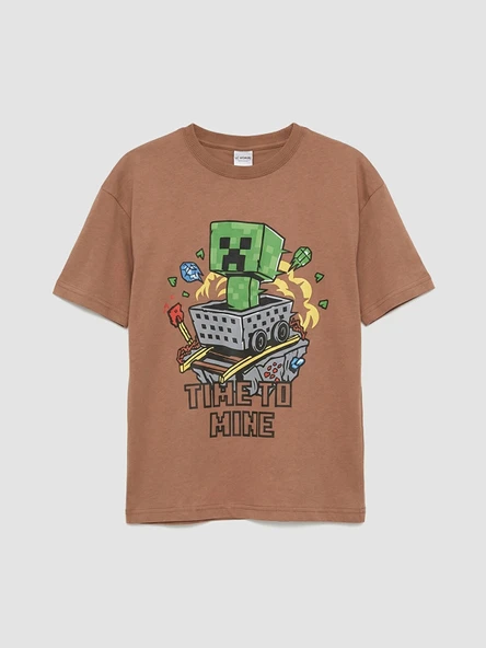 LCW Kids Kahverengi Minecraft Baskılı Erkek Çocuk Tişört ürün görseli 1