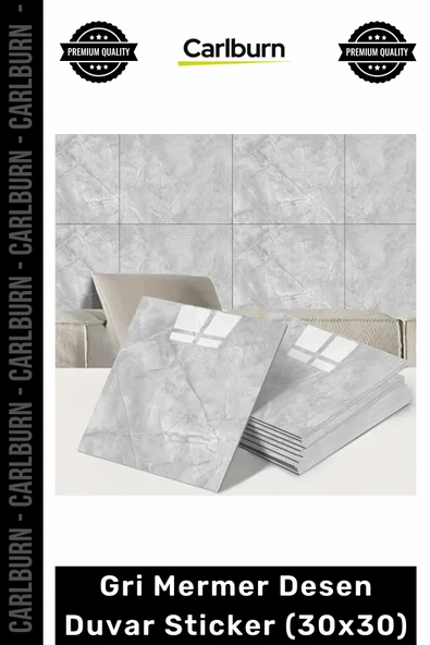 Dayanıklı Nem Su Yağ Geçirmez Mutfak Banyo Tezgah Şık Kendinden Yapışkanlı Gri Mermer 30x30cm ürün görseli 1