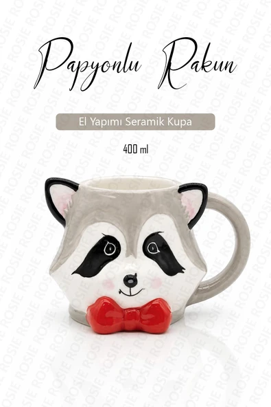 Rakun Figürlü Üç Boyutlu Kupa, El Yapımı Kahve ve Çay Kupası 400 ML ürün görseli 1