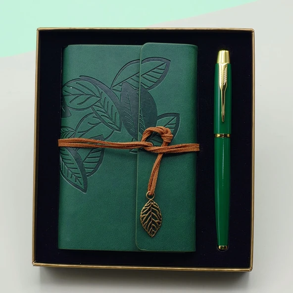Yeşil Renk Defter Kalem Kutulu Set ürün görseli 1