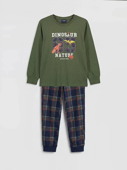 LCW Kids Yeşil Dinozor Baskılı Erkek Çocuk Pijama Takım ürün görseli 1