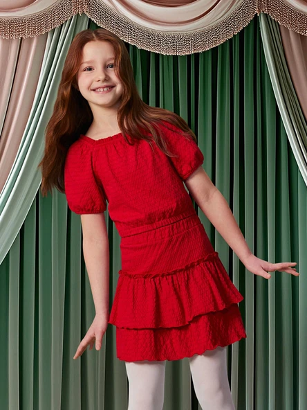 LCW Kids Kırmızı Kare Yaka Dokulu Kız Çocuk Crop Bluz ürün görseli 1