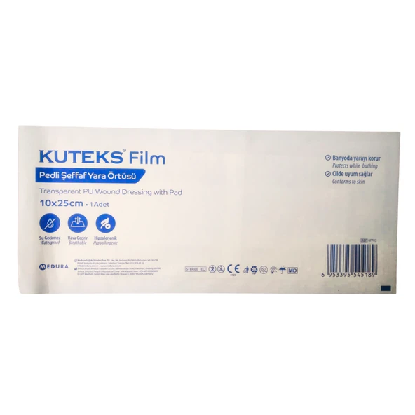 KUTEKS Film Pedli Şeffaf Yara Örtüsü 10 x 25 cm 1 Adet ürün görseli 1