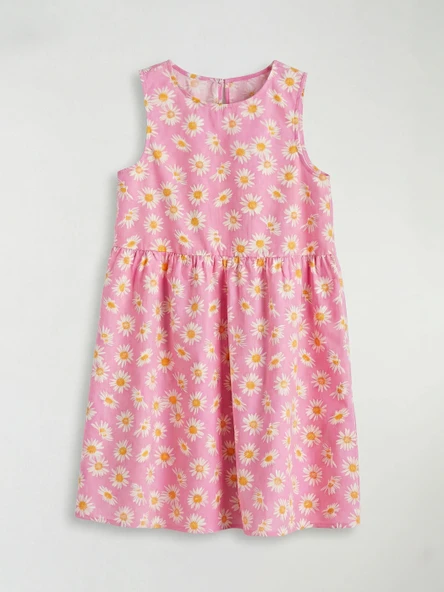 LCW Kids Pembe Bisiklet Yaka Çiçekli Kız Çocuk Poplin Elbise ürün görseli 1