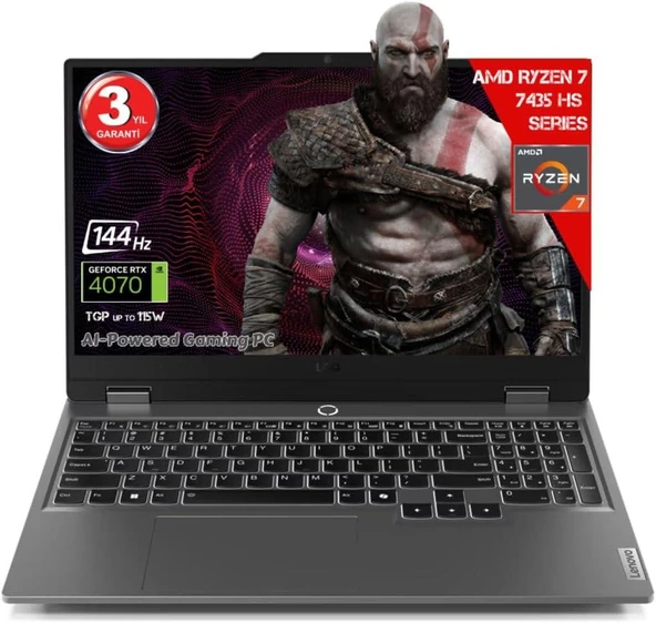 LENOVO Ryzen 7-7435HS 12GB DDR5 512GB SSD RTX4070 8GDDR6 15.6 IPS 144Hz FHD FreeDos 83JC00FGTR - OUTLET ürün görseli 1