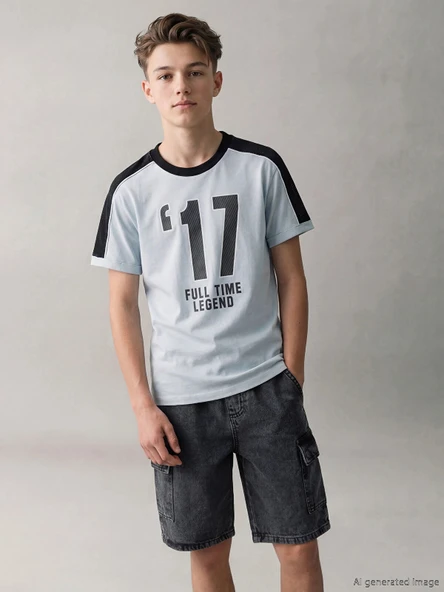 LCW Kids Gri Bisiklet Yaka Baskılı Erkek Çocuk Tişört ürün görseli 1
