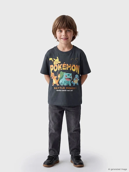 LCW Kids Antrasit Pokemon Baskılı Erkek Çocuk Tişört ürün görseli 1