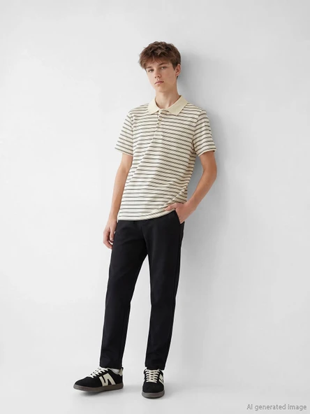 LCW Kids Ekru Polo Yaka Çizgili Erkek Çocuk Tişört ve Pantolon ürün görseli 1