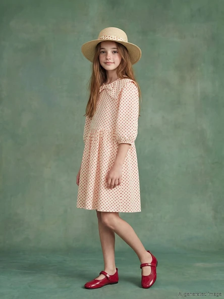 LCW Kids Ekru Bebe Yaka Kız Çocuk Poplin Elbise ürün görseli 1