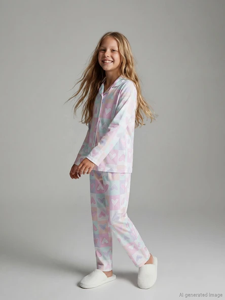 LCW Kids Beyaz Gömlek Yaka Kız Çocuk Pijama Takımı ürün görseli 1