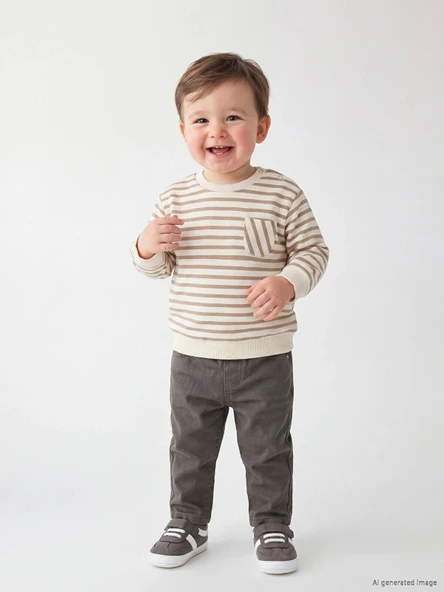 LCW baby Ekru Erkek Bebek Sweatshirt ve Jean Pantolon ürün görseli 1
