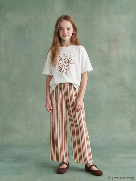LCW Kids Beyaz Baskılı Kız Çocuk Tişört ve Pantolon ürün görseli 1