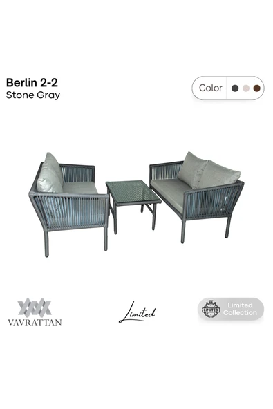 VAVRATTAN Berlin 2+2 Rattan Bahçe Balkon Takımı Taş Gri ürün görseli 1