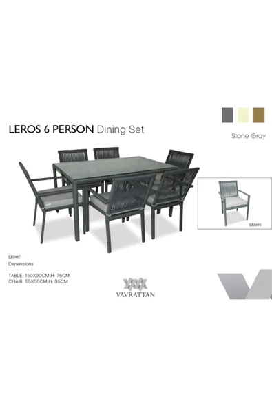 VAVRATTAN Leros Rattan 6 Kişilik Yemek Takımı-taş Gri ürün görseli 1