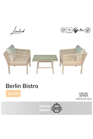 VAVRATTAN Berlin Bistro Rattan Bahçe Balkon Oturma Takımı Kum ürün görseli 1