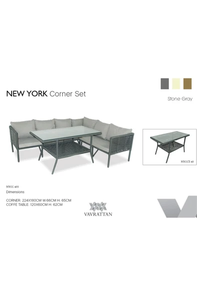 VAVRATTAN New York Rattan Köşe Takımı Taş Gri ürün görseli 1