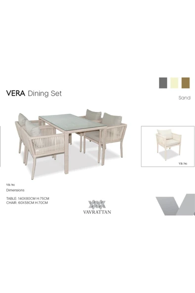 VAVRATTAN Vera Rattan Bahçe Balkon 4 Kişilik Yemek Takımı-kum ürün görseli 1