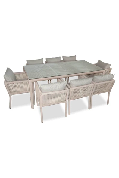 VAVRATTAN Vera Rattan Bahçe Balkon 8 Kişilik Yemek Takımı-kum ürün görseli 1