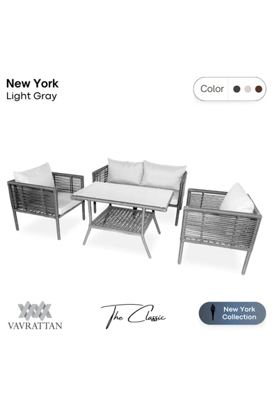 VAVRATTAN New York Rattan Bahçe Takımı 2 1 1 Sehpa - Açık Gri (DAYTONA GRİ) ürün görseli 1