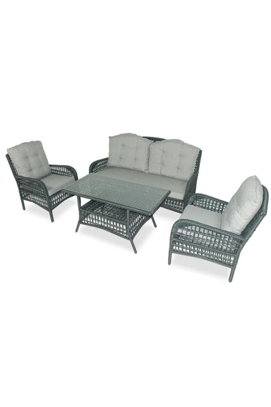 VAVRATTAN Lady Rattan Bahçe Takımı Taş Gri 2+1+1+sehpa ürün görseli 1