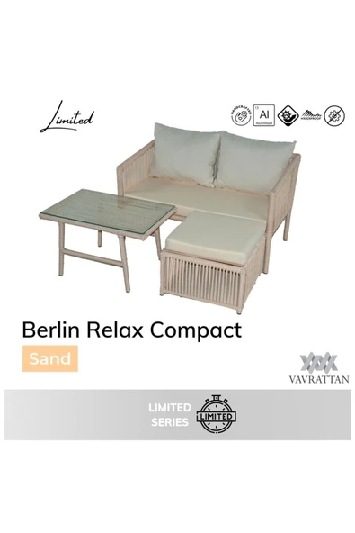 VAVRATTAN Berlin Mini Rattan Bahçe Balkon Köşe Takımı- Kum ürün görseli 1