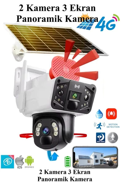 O-KAM 3915 4g 6mp Dual Lensli Güneş Enerjili Sim Kart Destekli Güvenlik Kamerası Sirenli Yeni Model ürün görseli 1