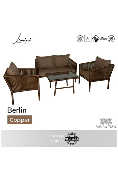 VAVRATTAN Berlin 2+1+1 Rattan Bahçe Balkon Oturma Takımı Küf ürün görseli 1