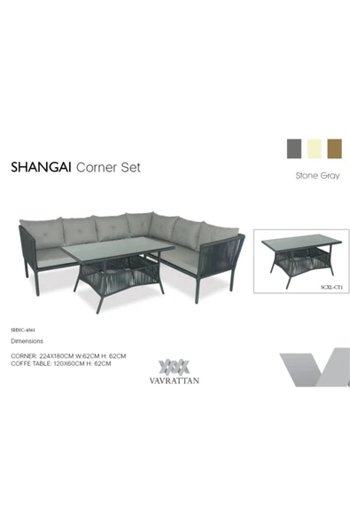 VAVRATTAN Shangai Rattan Köşe Takımı Taş Gri ürün görseli 1