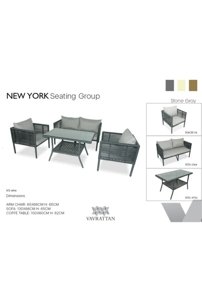 VAVRATTAN New York Rattan Bahçe Takımı 2 1 1 Sehpa-taş Gri ürün görseli 1