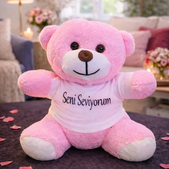 Pembe Seni Seviyorum Tişörtlü Ayıcık ürün görseli 1