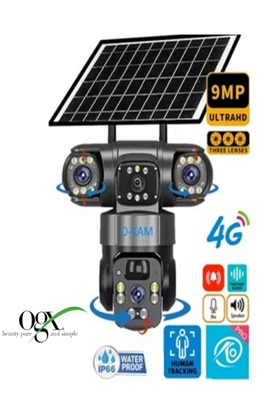 O-KAM 6060 9mp (3 3 3) Üç Kameralı Ultrahd 4g Güneş Enerjili Akıllı Güvenlik Kamerası ürün görseli 1