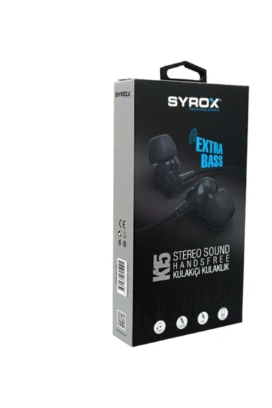 Syrox K15 Metal Mikrofonlu Kablolu Siyah  Extra Bass Kulakiçi Kulaklık ürün görseli 1