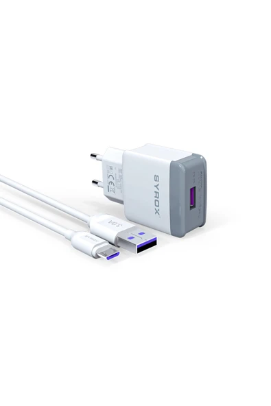 Syrox Samsung Galaxy A7 (2016) Uyumlu Mikro Usb Girişli 3.0 Amper Adaptör+Kablo Hızlı Şarj Aleti_Q30 ürün görseli 1