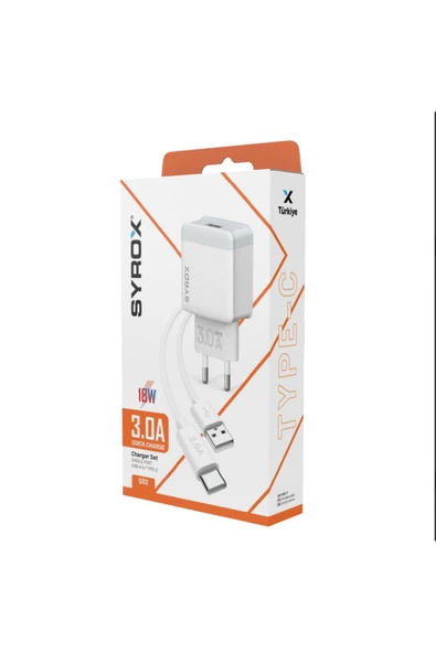 Syrox Q32 18W 3.0A Type-C Hızlı Şarj Adaptörü Ve USB Kablo Set ürün görseli 1
