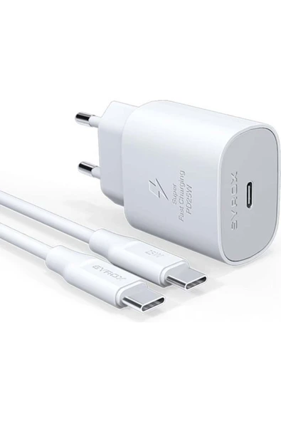 Syrox A72 uyumlu Qc3.0 Pd 25w Hızlı Şarj Aleti Type-c To Type-c Kablo Set Beyaz YERLİ ÜRETİM ürün görseli 1