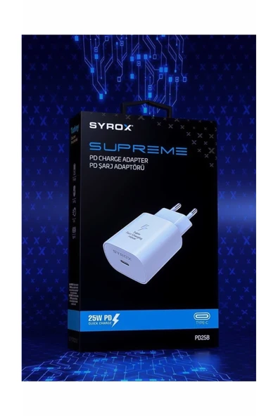 Syrox Pd25t Type-C Başlık Giriş Type-C Kablolu 25w 3.0 Amper Pd Ev Şarj Aleti ürün görseli 1
