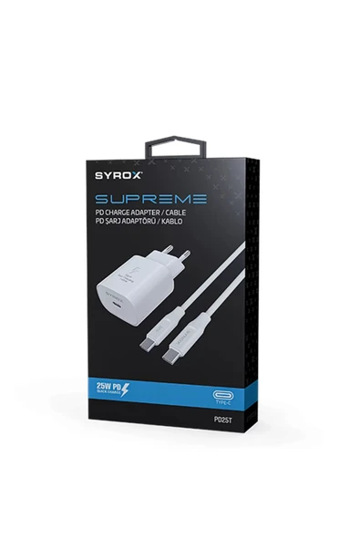 Syrox Pd25t Type-C Başlık Giriş Type-C uyumlu   Kablolu 25w 3.0 Amper Pd Ev Şarj Aleti ürün görseli 1