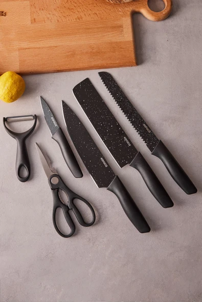 Karaca Black Stone 6 Parça Satır, Makas Ve Soyacaklı Bıçak Seti ürün görseli 1