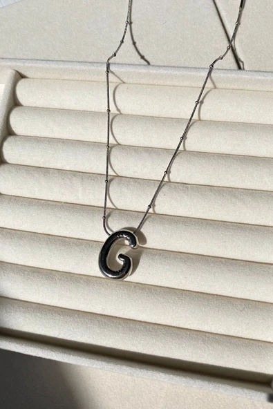 stainless steel - Balon G Harf Kolye Paslanmaz Çelik Beyaz-Gümüş Renk ürün görseli 1
