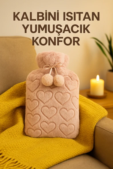 peluş kılıflı sıcak su torbası 2 l - pembe - Resim 3