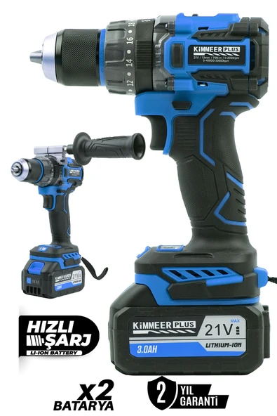 KİMMEER PLUS 21v Çift Akülü Vidalama Çelik Mandren Kömürsüz Motor Darbeli Şarjlı Matkap ürün görseli 1