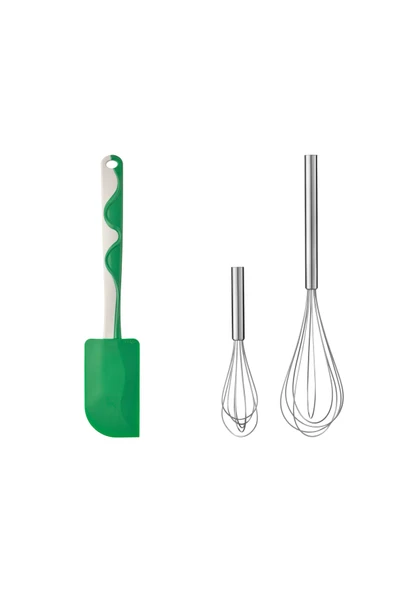 IKEA Mutfak Seti - Pabjuda 2'li Paslanmaz Çelik Çırpıcı + GUBBRÖRA Yeşil Beyaz Spatula ürün görseli 1