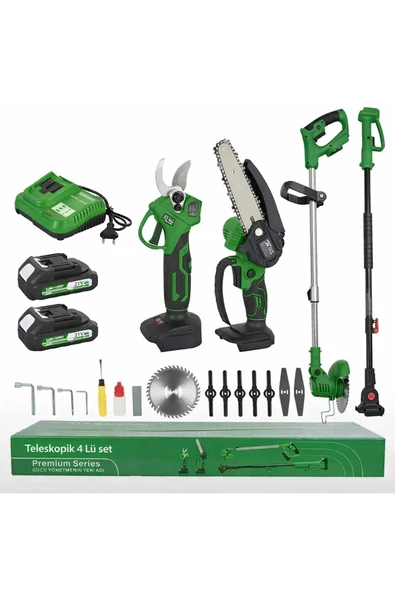 KİMMEER PLUS Profesyonel 4'lü Set 21V Teleskopik Bağ Makası & Çim Biçme Makinesi & Budama Testeresi ürün görseli 1