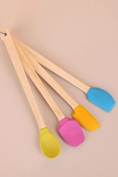 4'lü Isıya Dayanıklı Silikon Spatula Seti Silikon Mutfak Seti Renkli ürün görseli 1