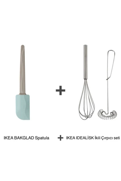 IKEA BAKGLAD spatula, bej-mavi, 26 cm + IDEALISK çırpıcı, paslanmaz çelik, 2 parça ürün görseli 1